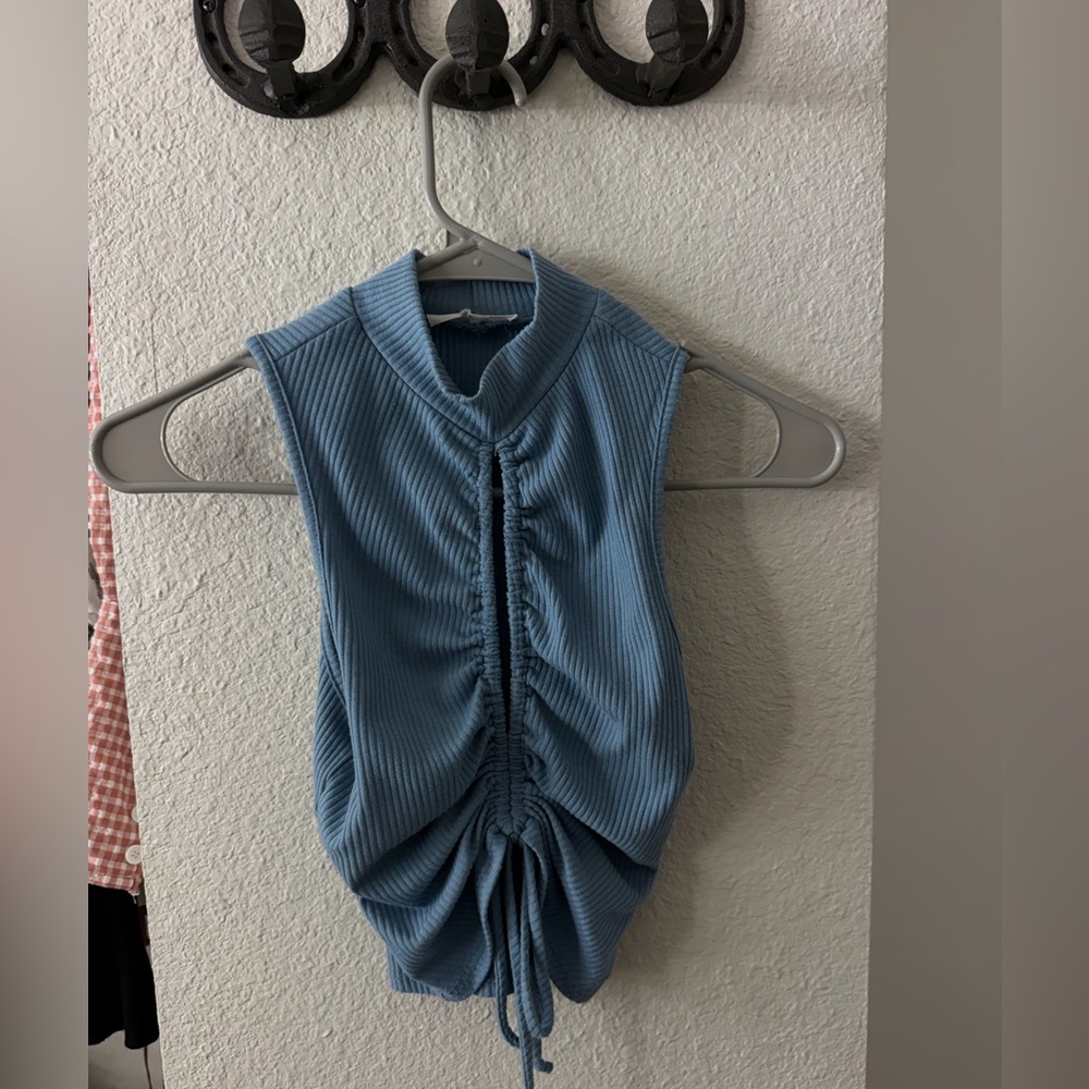 Timing Blue Ruched Sleeveless Blouse